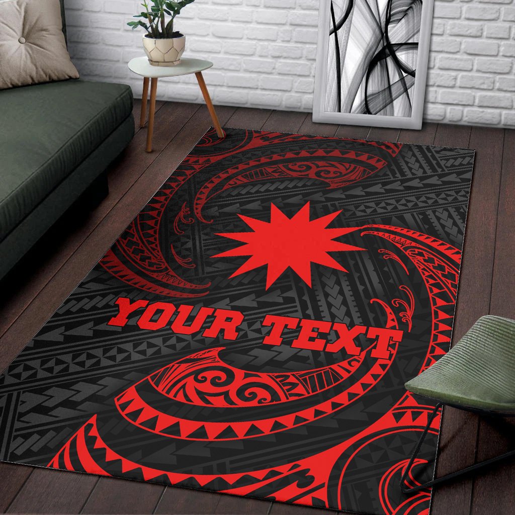Nauru Polynesian Custom Personalised Area Rug - Red Tribal Wave