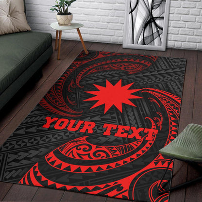 Nauru Polynesian Custom Personalised Area Rug - Red Tribal Wave