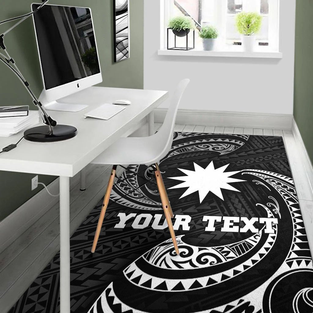 Nauru Polynesian Custom Personalised Area Rug - White Tribal Wave