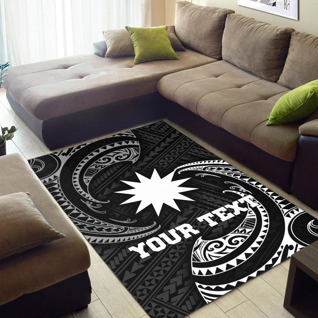 Nauru Polynesian Custom Personalised Area Rug - White Tribal Wave