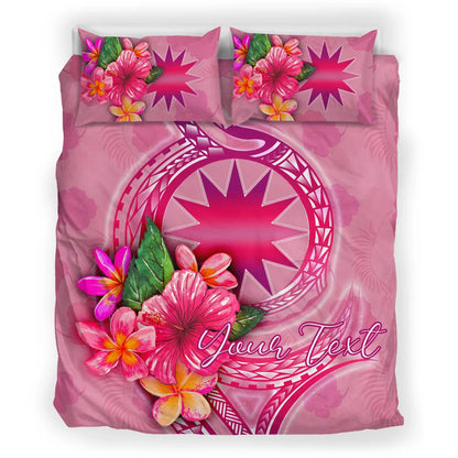 Nauru Polynesian Custom Personalised Bedding Set - Floral With Seal Pink