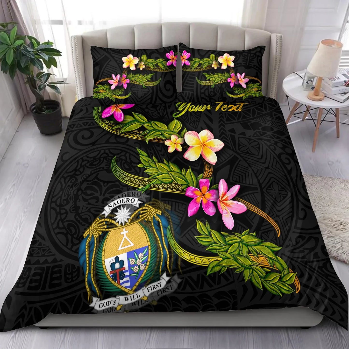 Nauru Polynesian Custom Personalised Bedding Set - Plumeria Tribal