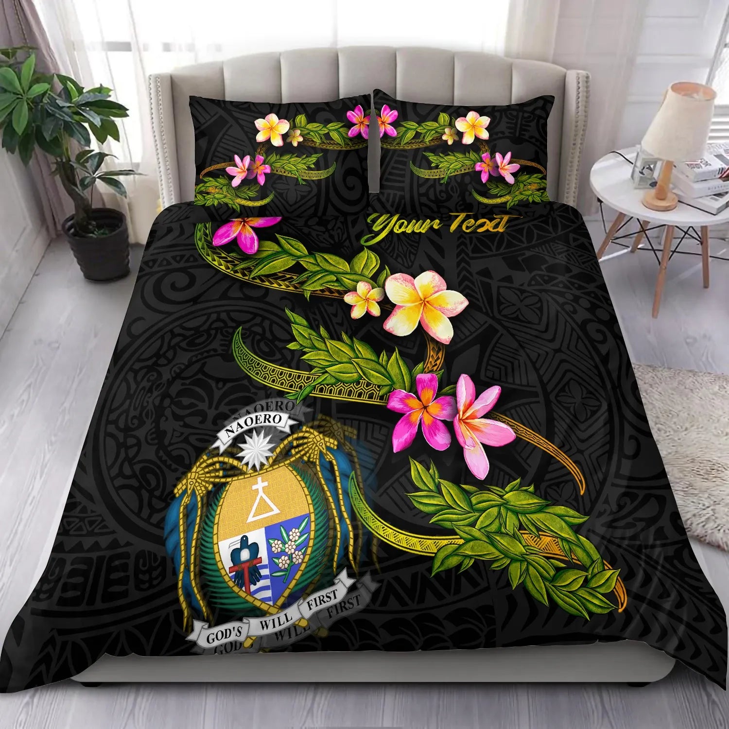Nauru Polynesian Custom Personalised Bedding Set - Plumeria Tribal