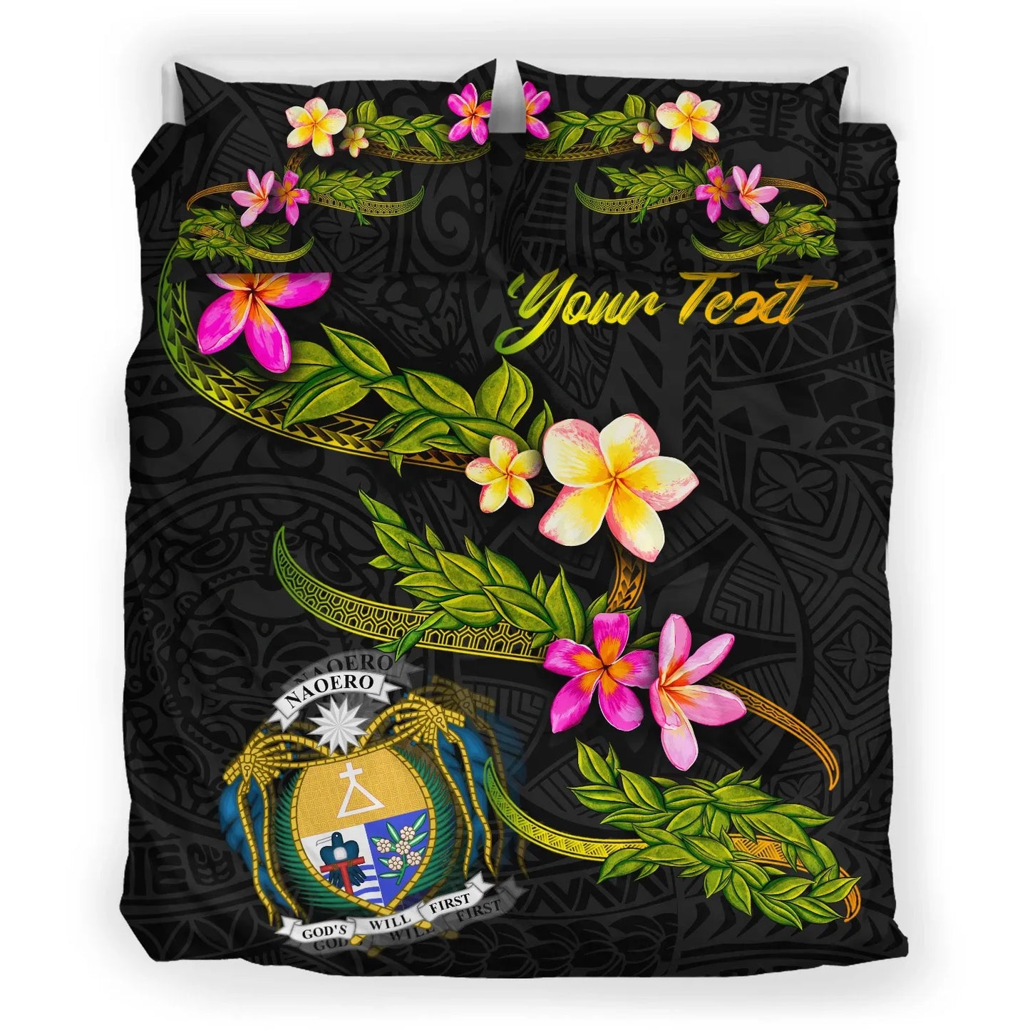 Nauru Polynesian Custom Personalised Bedding Set - Plumeria Tribal