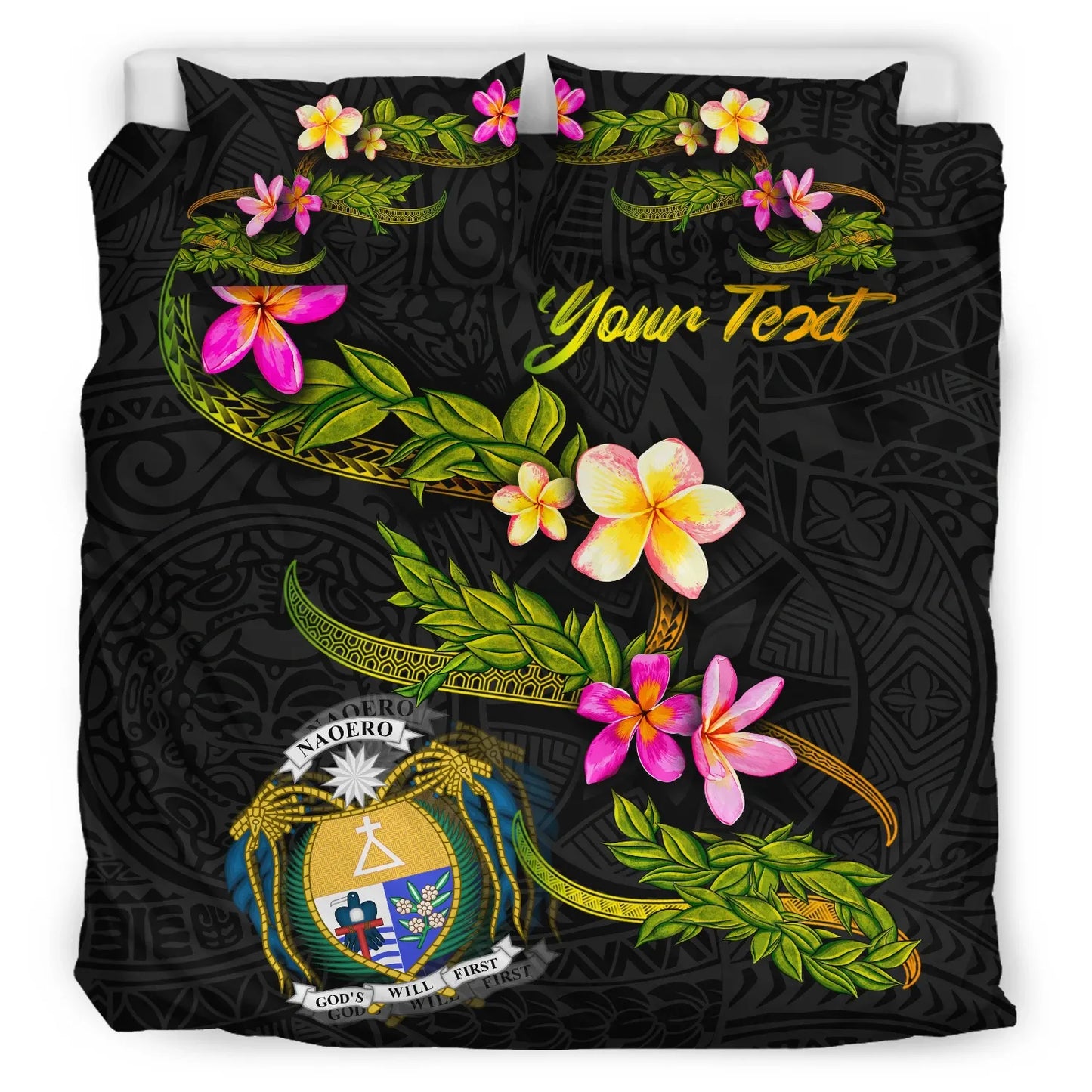 Nauru Polynesian Custom Personalised Bedding Set - Plumeria Tribal