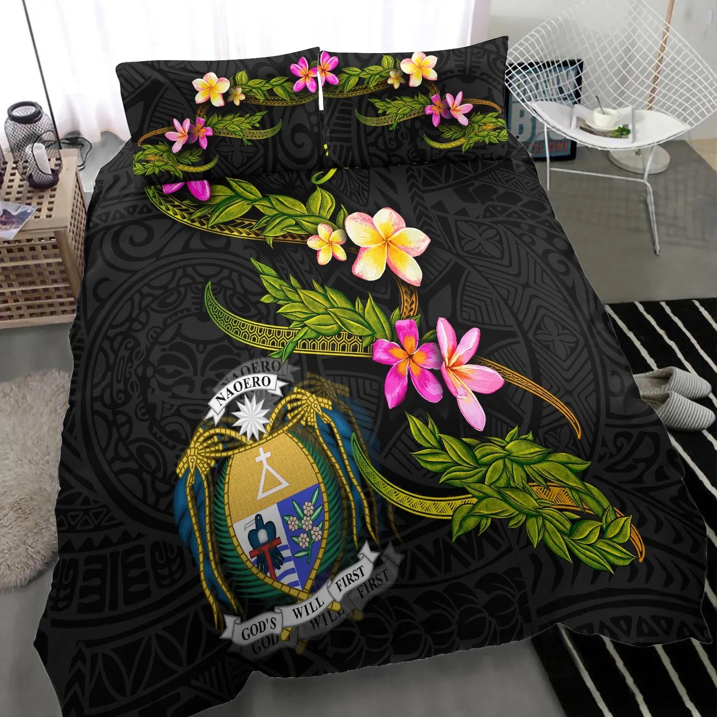 Nauru Polynesian Custom Personalised Bedding Set - Plumeria Tribal