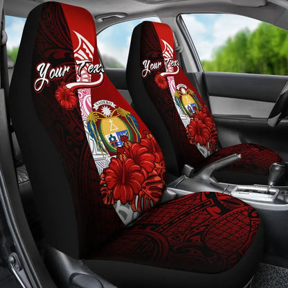 Nauru Polynesian Custom Personalised Car Seat Covers - Coat Of Arm With Hibiscus