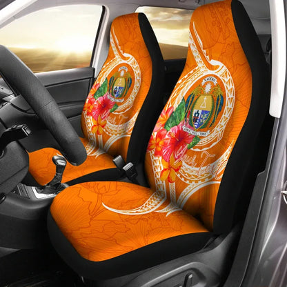 Nauru Polynesian Custom Personalised Car Seat Covers - Orange Floral With Seal