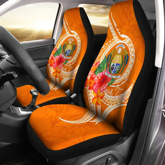 Nauru Polynesian Custom Personalised Car Seat Covers - Orange Floral With Seal