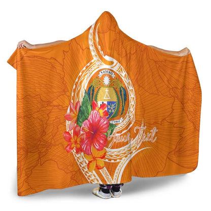 Nauru Polynesian Custom Personalised Hooded Blanket - Orange Floral With Seal