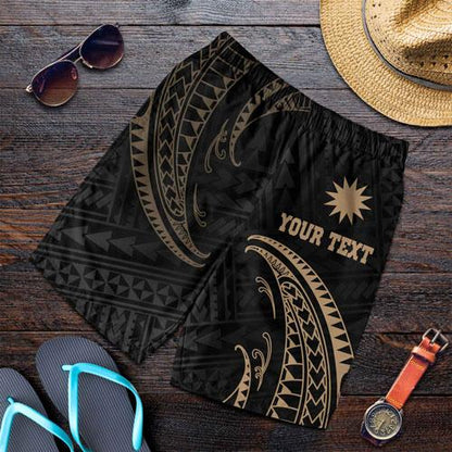 Nauru Polynesian Custom Personalised Men Short - Gold Tribal Wave