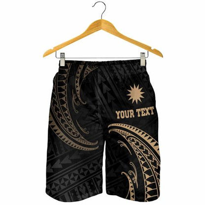 Nauru Polynesian Custom Personalised Men Short - Gold Tribal Wave