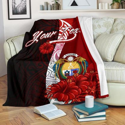 Nauru Polynesian Custom Personalised Premium Blanket - Coat Of Arm With Hibiscus