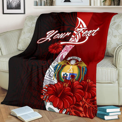 Nauru Polynesian Custom Personalised Premium Blanket - Coat Of Arm With Hibiscus