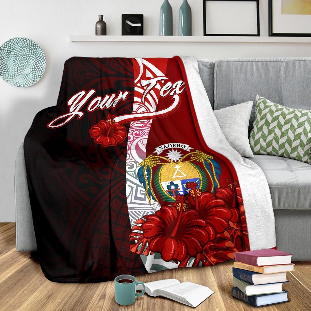 Nauru Polynesian Custom Personalised Premium Blanket - Coat Of Arm With Hibiscus