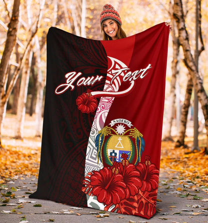 Nauru Polynesian Custom Personalised Premium Blanket - Coat Of Arm With Hibiscus