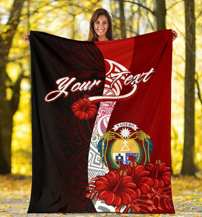 Nauru Polynesian Custom Personalised Premium Blanket - Coat Of Arm With Hibiscus