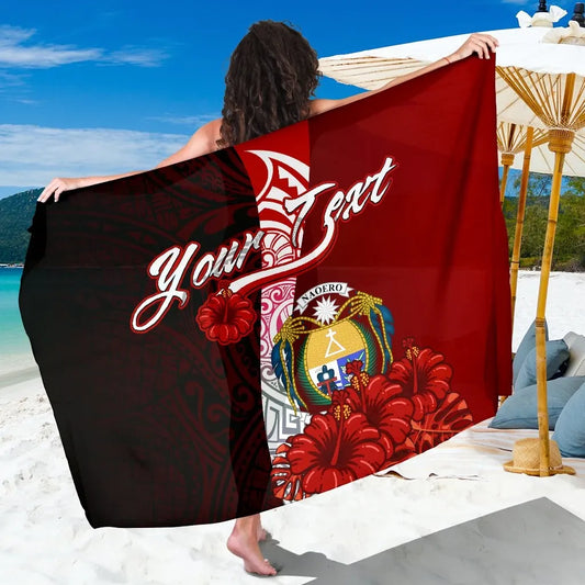 Nauru Polynesian Custom Personalised Sarong - Coat Of Arm With Hibiscus