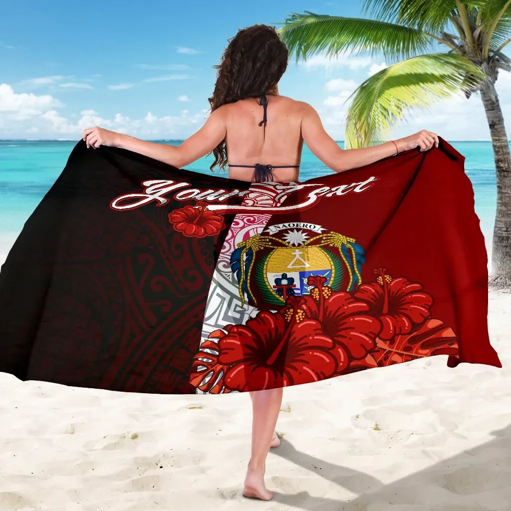 Nauru Polynesian Custom Personalised Sarong - Coat Of Arm With Hibiscus