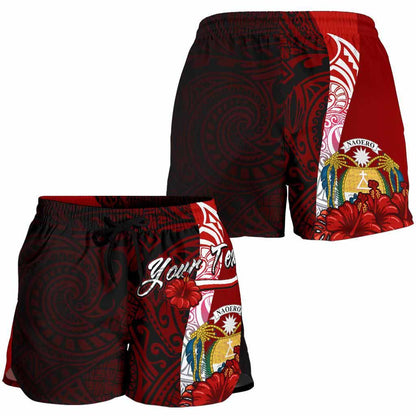 Nauru Polynesian Custom Personalised Women Shorts - Coat Of Arm With Hibiscus