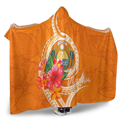 Nauru Polynesian Hooded Blanket - Orange Floral With Seal