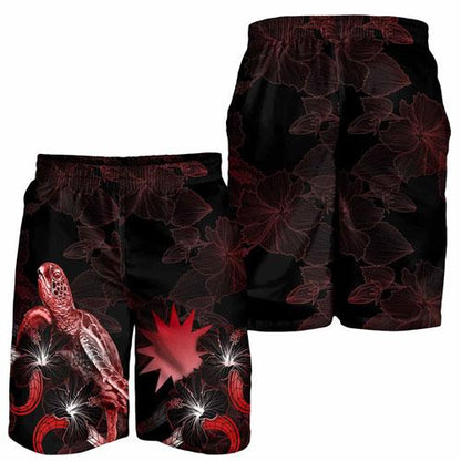 Nauru Polynesian Men Shorts - Turtle With Blooming Hibiscus Red