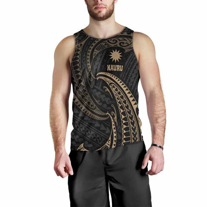 Nauru Polynesian Men Tank Top - Gold Tribal Wave
