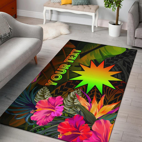 Nauru Polynesian Personalised Area Rug - Hibiscus and Banana Leaves