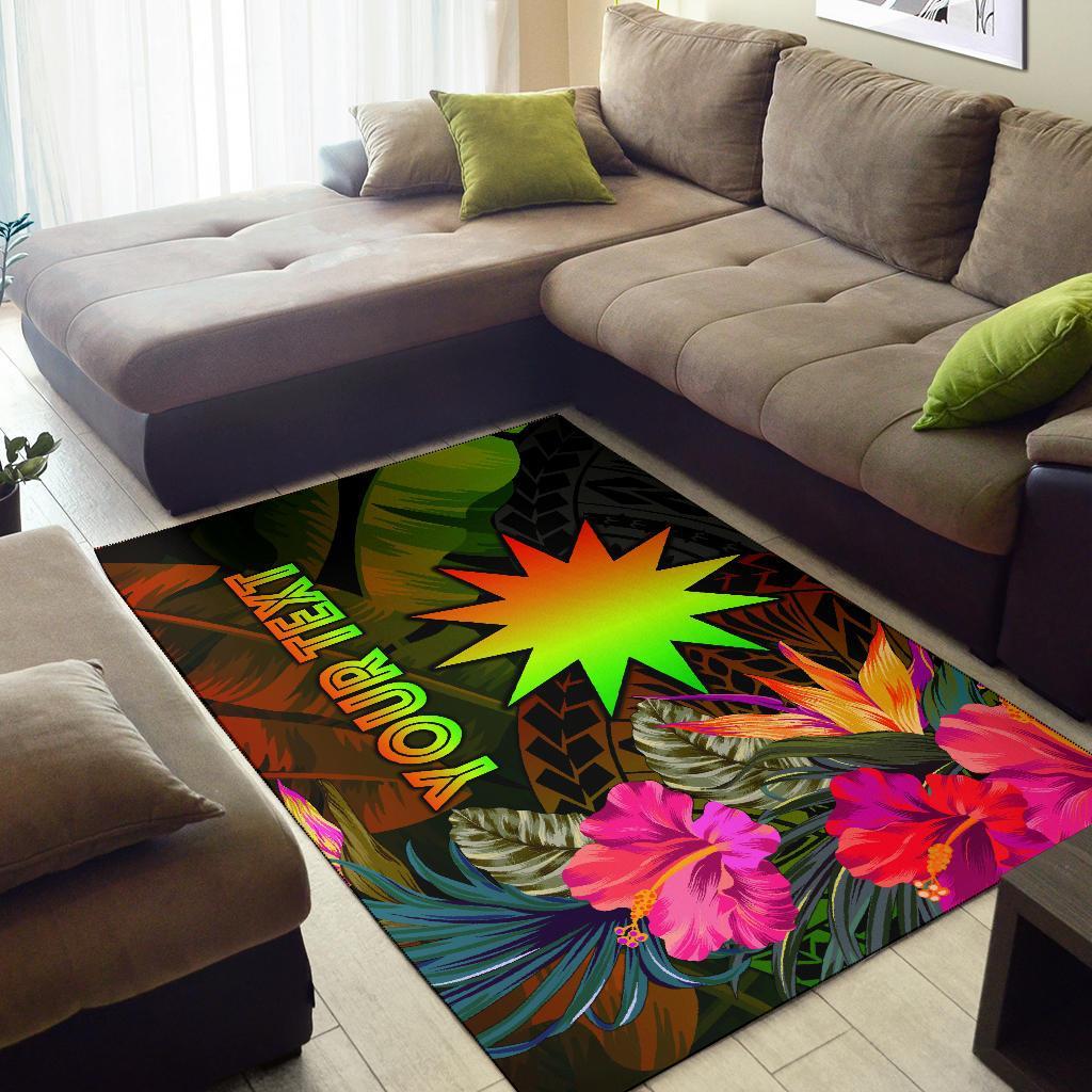Nauru Polynesian Personalised Area Rug - Hibiscus and Banana Leaves