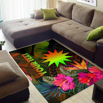 Nauru Polynesian Personalised Area Rug - Hibiscus and Banana Leaves