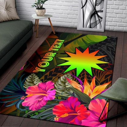 Nauru Polynesian Personalised Area Rug - Hibiscus and Banana Leaves