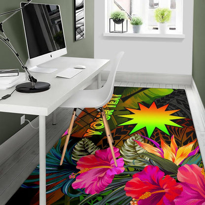 Nauru Polynesian Personalised Area Rug - Hibiscus and Banana Leaves