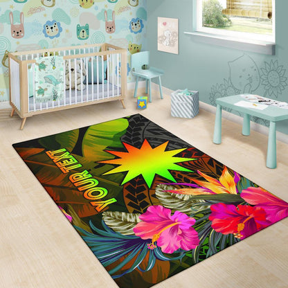 Nauru Polynesian Personalised Area Rug - Hibiscus and Banana Leaves