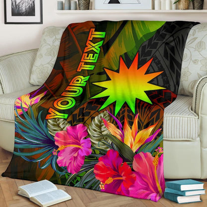 Nauru Polynesian Personalised Premium Blanket -  Hibiscus and Banana Leaves