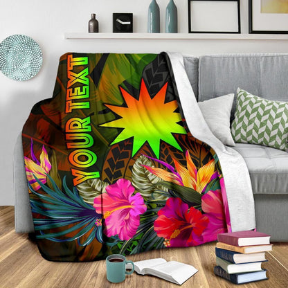 Nauru Polynesian Personalised Premium Blanket -  Hibiscus and Banana Leaves