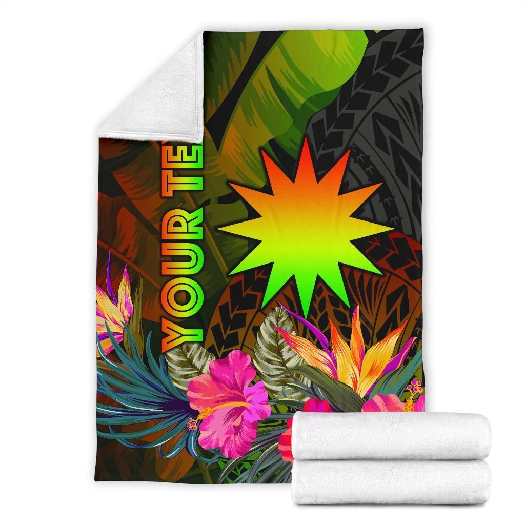 Nauru Polynesian Personalised Premium Blanket -  Hibiscus and Banana Leaves