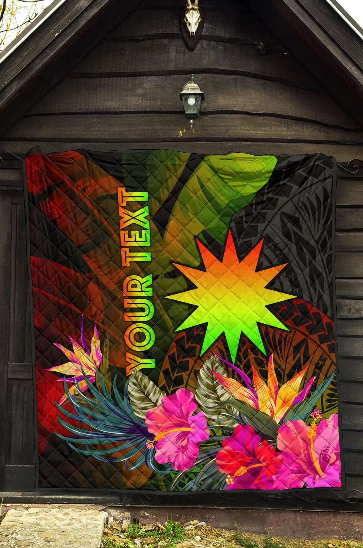 Nauru Polynesian Personalised Premium Quilt -  Hibiscus and Banana Leaves