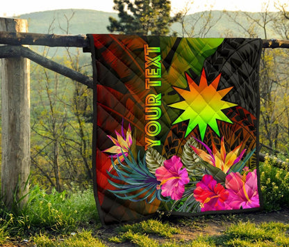 Nauru Polynesian Personalised Premium Quilt -  Hibiscus and Banana Leaves