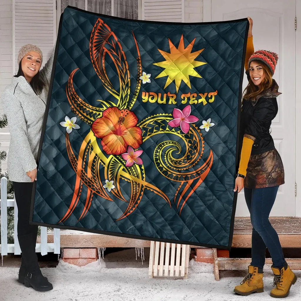 Nauru Polynesian Personalised Premium Quilt - Legend of Nauru (Blue)