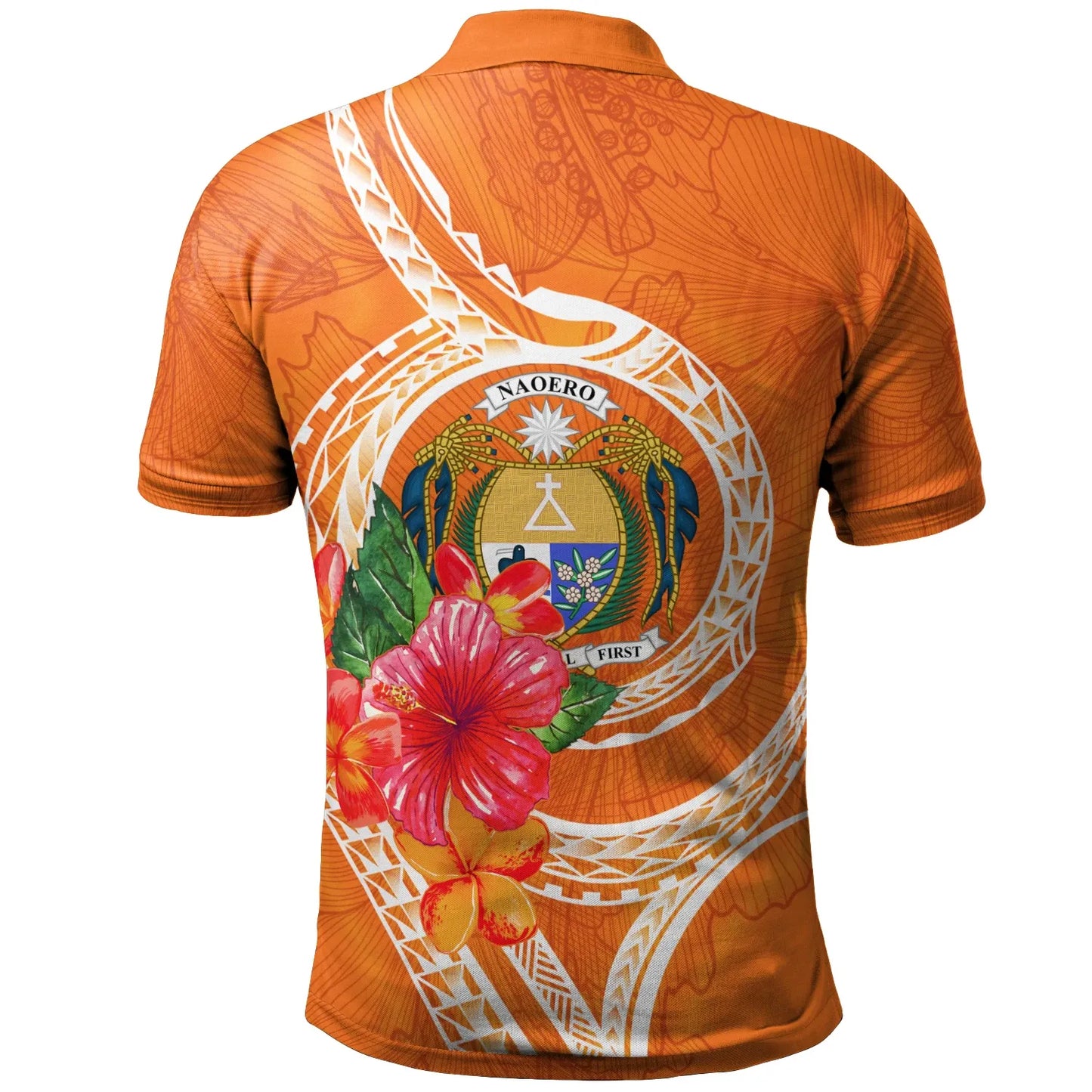 Nauru Polynesian Polo Shirt - Orange Floral With Seal