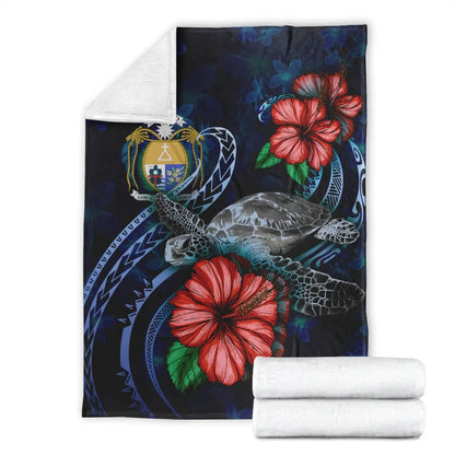 Nauru Polynesian Premium Blanket - Blue Turtle Hibiscus