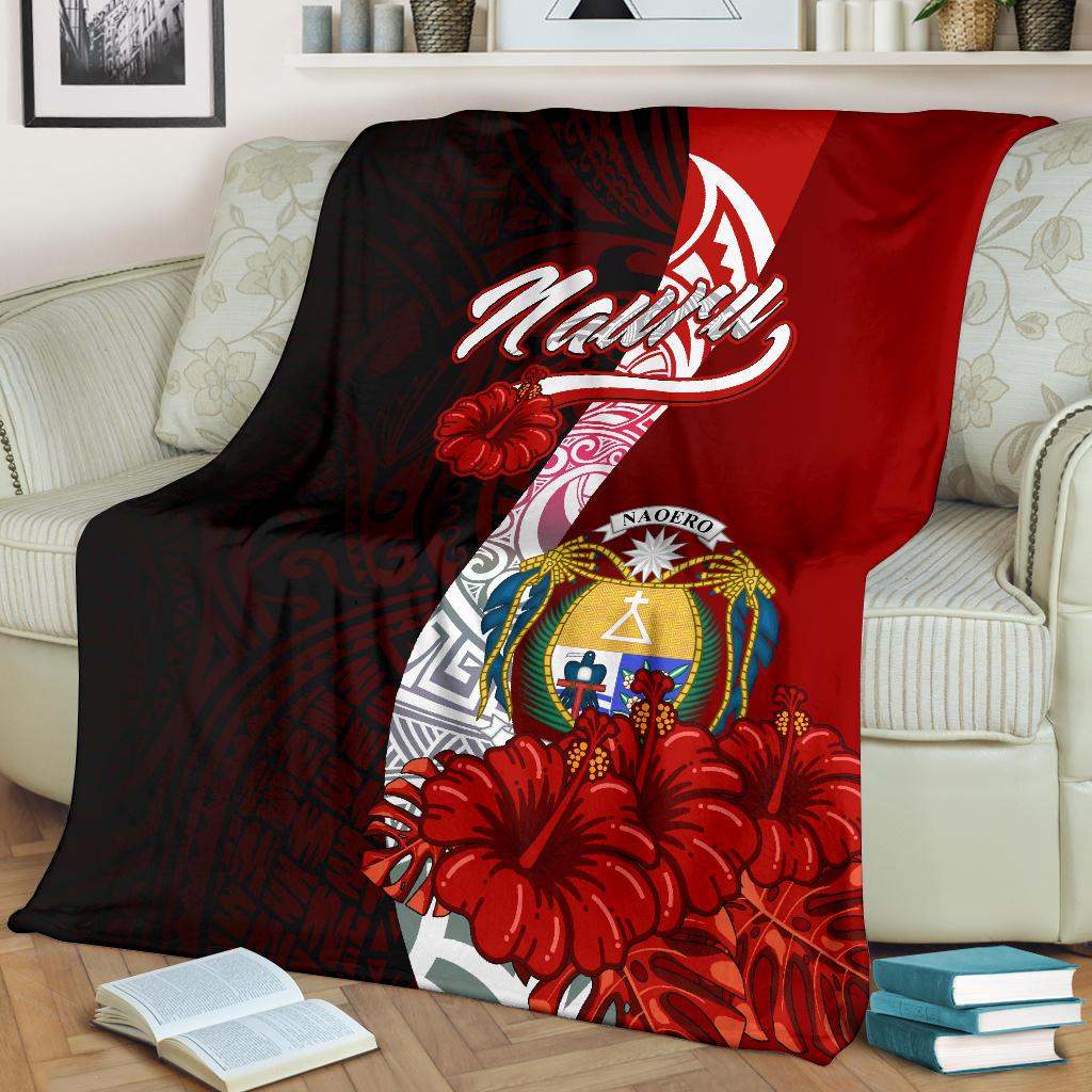 Nauru Polynesian Premium Blanket - Coat Of Arm With Hibiscus