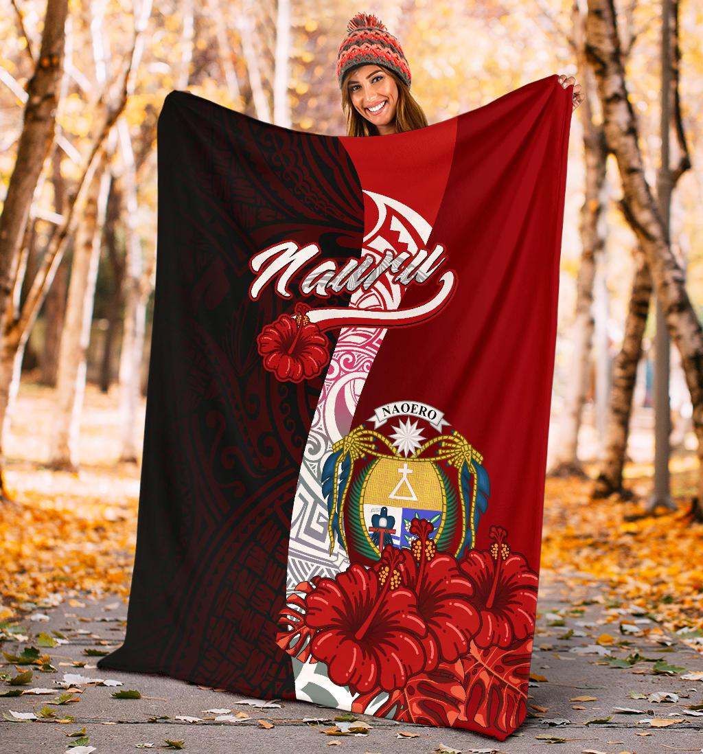 Nauru Polynesian Premium Blanket - Coat Of Arm With Hibiscus