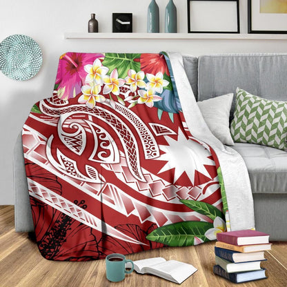 Nauru Polynesian Premium Blanket - Summer Plumeria (Red)