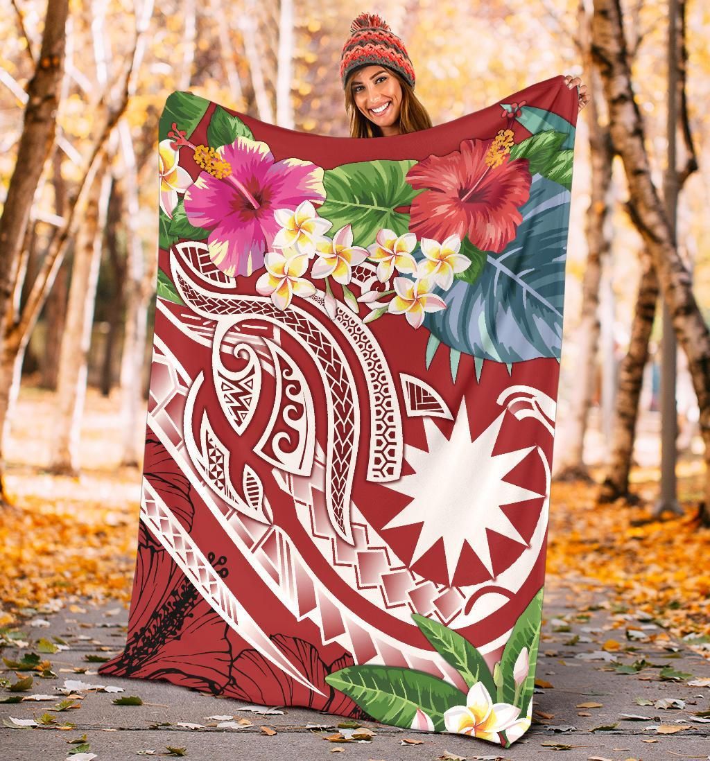 Nauru Polynesian Premium Blanket - Summer Plumeria (Red)