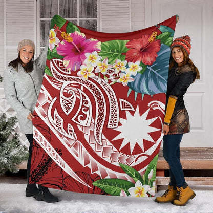 Nauru Polynesian Premium Blanket - Summer Plumeria (Red)