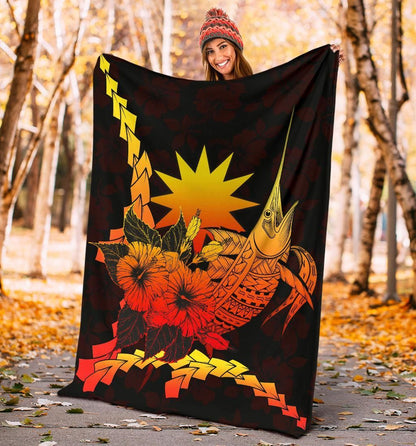 Nauru Polynesian Premium Blanket - Swordfish With Hibiscus