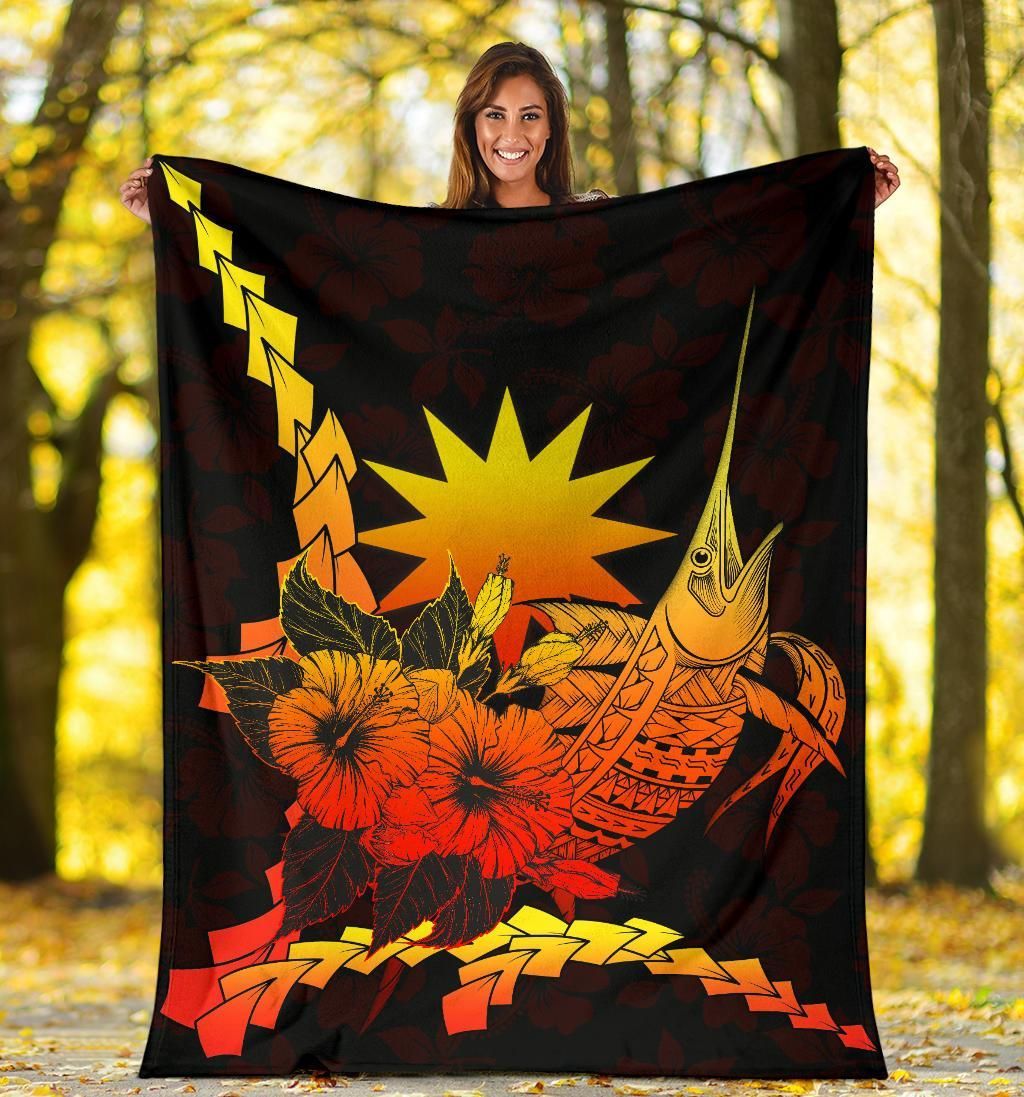 Nauru Polynesian Premium Blanket - Swordfish With Hibiscus
