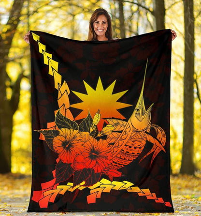 Nauru Polynesian Premium Blanket - Swordfish With Hibiscus