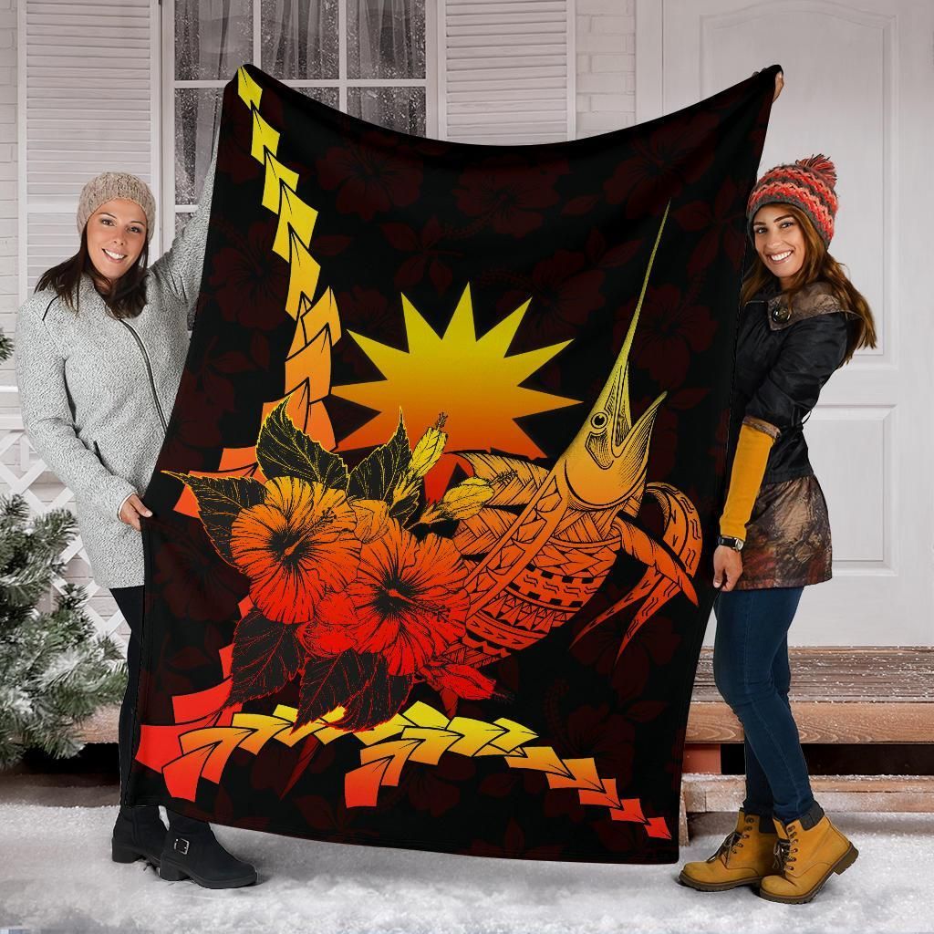 Nauru Polynesian Premium Blanket - Swordfish With Hibiscus